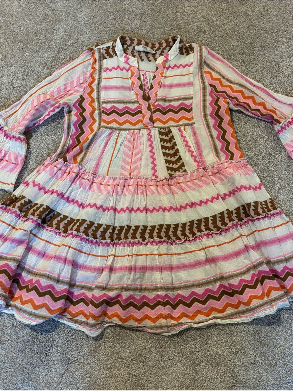 Devotion TWINS Ella Pink, Brown & Orange Zigzag Tiered mini Dress
